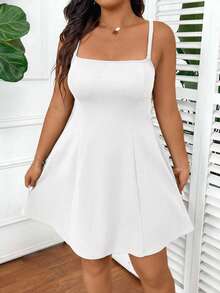 SHEIN EZwear Đầm không tay màu trơn dáng rộng, cỡ lớn, thích hợp cho mùa hè. - trắng - Xem 3