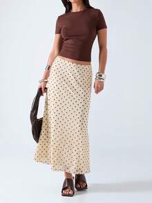 LYSMO Polka Dot Print Mesh Women's Skirt - Yellow - View 4