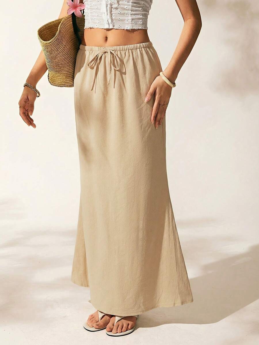 Easelle Rok Polos Kasual Wanita - Khaki - View 1