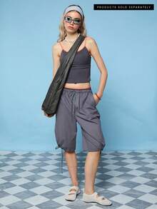 COUREZ Cami Tankini Top With Contrasting Binding /Y2K Summer For Women Cute Sexy Top Beach Holiday Swimwear Summer Vacation Going Out Women's Beachwear - Grey - View 1