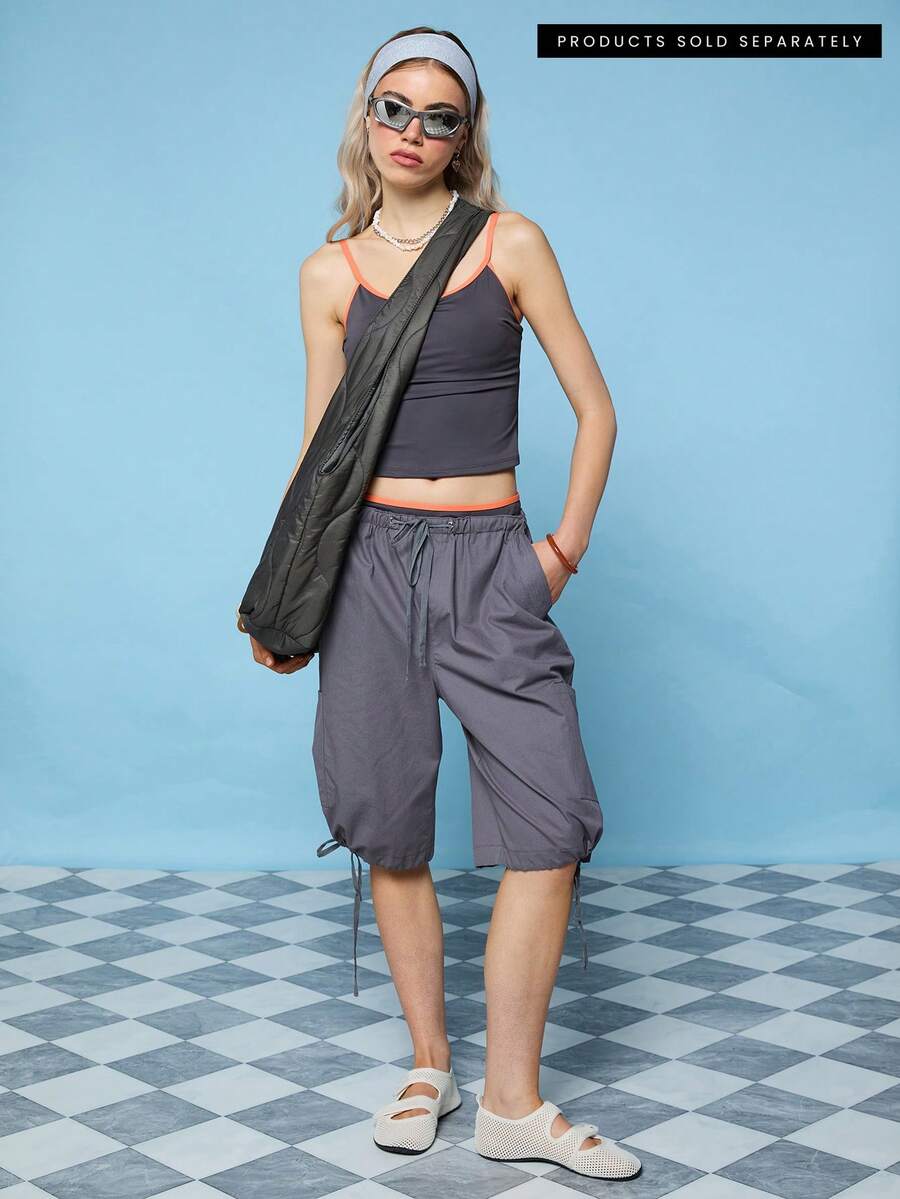 COUREZ Cami Tankini Top With Contrasting Binding /Y2K Summer For Women Cute Sexy Top Beach Holiday Swimwear Summer Vacation Going Out Women's Beachwear - Grey - View 1