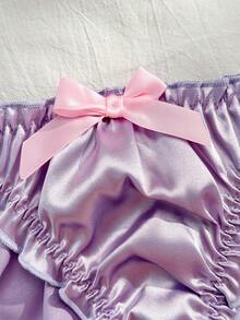 FairyFlirt Women's Bow Decor Frill Trim Bikini Bottoms - Purple - View 3