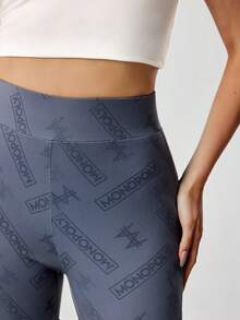 MONOPOLY X SHEIN 2pcs/Set Women's Letter Print Leggings - Black - View 10