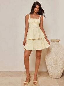 Enchnt 度假风印花收腰吊带迷你连衣裙 - 黃色 - 查看 5