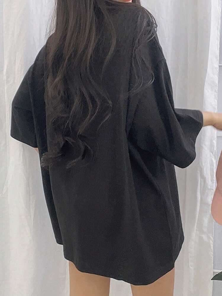 Relaxed Minimalist Letter Print Loose Fit High-Quality T-Shirt For Women Oversized