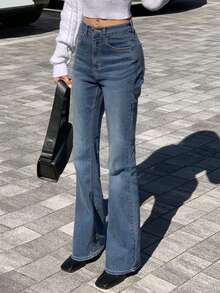 Dazy Tall Tall Women's Regular Waist Flare Jeans, Elegant Long Leg Denim Pants - Medium Wash - View 5