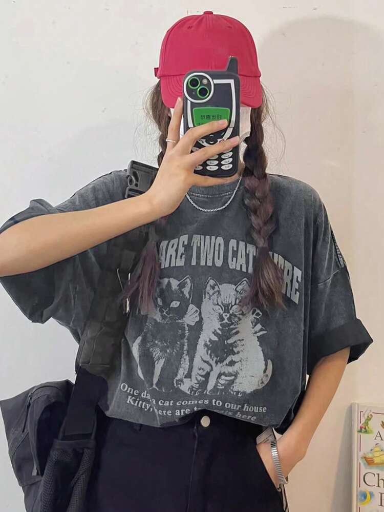 Women's Round Neck Short Sleeve Printed Loose Pullover Casual T-Shirt