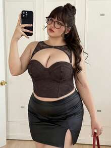 CovetEZ 大码女式音乐节假日黑色可拆卸腰带上衣，适合演唱会穿着 - 棕色 - 查看 1