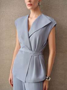 MOTF PREMIUM WOMEN'S FASHIONABLE THIN LAPEL BLAZER - Dusty Blue - View 2