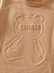 SHEIN 男婴夏季休闲可爱小熊图案T恤和蓝色牛仔短裤两件套，夏季服装 - 彩色 - 查看 5