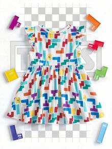 Tetris™ X SHEIN Đầm mùa hè dáng rộng in họa tiết hình học cho bé gái - trắng - Xem 2
