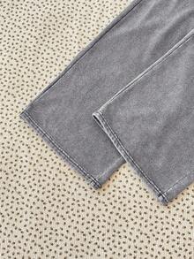 Teen Girl's Fashionable Washed Gray Fabric Camisole Jumpsuit With Long Pants, Spring/Summer - Grey - View 7