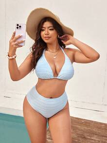 Swim Mod Plus Size Women 2pcs Drawstring Triangle Bikini Swimwear Set - Mint Green - View 6
