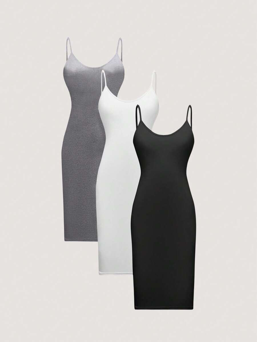 Olithes 女性夏季三件套純色簡約休閒吊帶連衣裙 - 彩色 - 查看 1