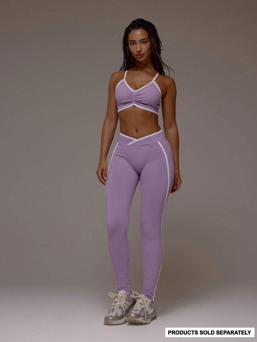 Musera Sport 撞色罗纹无缝紧身裤 Only Active Co-Ord 运动健身健身房普拉提日常休闲烟晶色夏季 - 淺灰紫 - 查看 1