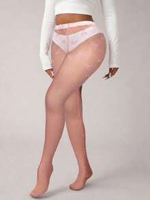 SHEIN SXY Women's Bow Tie Sheer Mesh Leggings - Pink - View 3