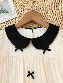 SHEIN Đầm dệt kim cổ Peter Pan phối màu tương phản dành cho bé gái, kiểu dáng thường ngày. - Màu be - Xem 7