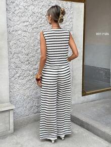 Siren Gaze Women's Summer Casual Striped Tank Top And Pants 2 Pieces Set - Black - View 3