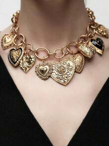 Lumivelle 1pc Retro High Quality Chain Link Heart Pendant Casual Necklace For Women - Love Pendant - View 2