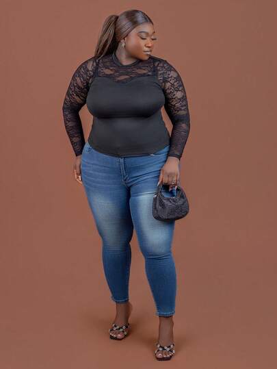 CurvyTilda Plus Size Women Pocket Skinny Casual Everyday Wear Jeans