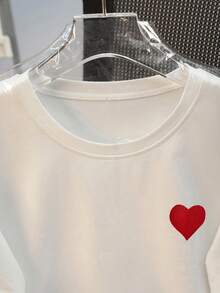 Resyla 女士圆领爱心印花休闲百搭日常短袖T恤 - 白色 - 查看 3