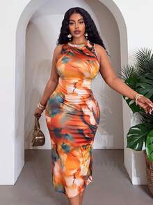 Slaydiva 新款春夏音乐节情人节复活节婚礼季节性度假海滩度假休闲优雅通勤日常穿搭工作装度假派对邮轮派对基础款流行款日常约会圆领无袖全包覆彩色花朵混纺印花橙红色连衣裙修身半身裙A字裙女士中长连衣裙-B女士连衣裙女士中长连衣裙中长连衣裙女士连衣裙 - 彩色 - 查看 6