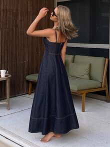 Women Denim Dresses - Dark Washed Blue - View 6