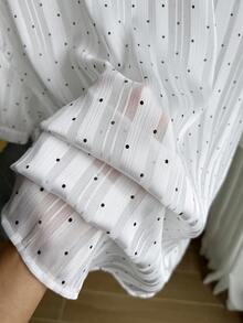 Comfortcana Große Größen Polka Dot Transparente Kurzarm Bluse - Schwarz und Weiss - Übersicht 4