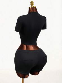 Mistrie Women's Round Neck Letter Print Casual Short Sleeve T-Shirt, Summer  Sexy Crop Top Xxs Clothes Slim Fit Fashion Casual Clubbing Streetwear Dance Party, Summer , Summer Clothes  , Summer Outfits For Women , Summer Outfits ,  Summer Outfit For Wome  Sexy Clothes ,Y2K ,Vacation Outfits Women - Multicolor - View 3