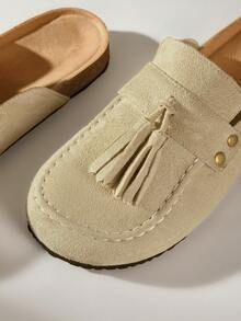 Solecia 女士休闲流苏设计平底便鞋，百搭时尚日常穿着 - 卡其色 - 查看 5