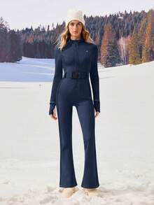 OutZeal 女士户外连体衣，保暖内衬，适合滑雪、徒步，修身剪裁，前拉链带拇指孔 - 藍色 - 查看 8