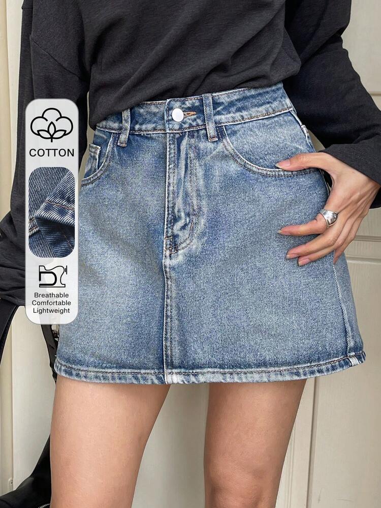 Women's A-Line Regular Waist Short Washed Denim Mini Skirt