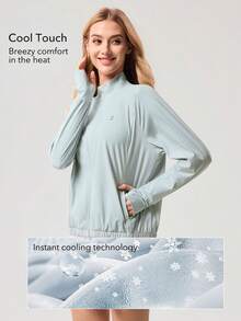 OutZeal Chaqueta protectora solar para mujer, chaqueta de gimnasio con protección UV, toque fresco, cuello alto y cremallera para exteriores - Gris - Ver 2