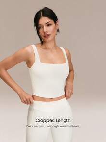 GLOWMODE Áo ngực thể thao FeatherFit™ gân nổi, mềm mại, cổ vuông, thích hợp cho yoga, pilates, tập luyện nhẹ nhàng, mặc hàng ngày, có mút ngực tháo rời, mùa thu đông. - trắng - Xem 3