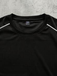 ROMWE MEN Men's Casual Contrast Trim T-Shirt And Shorts Set, Summer - Black - View 4