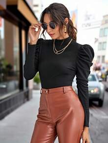 Editum Blusa negra con cuello alto y mangas abullonadas - Negro - Ver 4