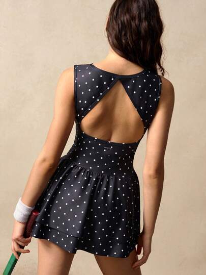 VARSIVA Women's Polka Dot Backless Sleeveless Sports Dress With Shorts