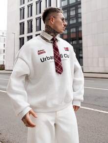 Artur Kramer 男士针织休闲宽松长袖二合一保暖内衬卫衣，适合秋冬季节，情侣款 - 淺灰色 - 查看 4