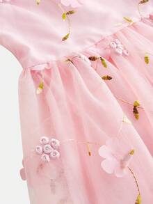 SHEIN Pitira Đầm lưới thêu hoa thanh lịch dành cho bé gái tuổi teen, thích hợp cho mùa hè. - Hồng - Xem 5