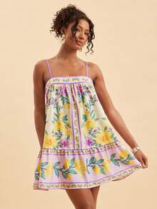 Travachic Spring/Summer Vacation Woven Printed Spaghetti Strap Women's Mini Dress - Multicolor - View 6