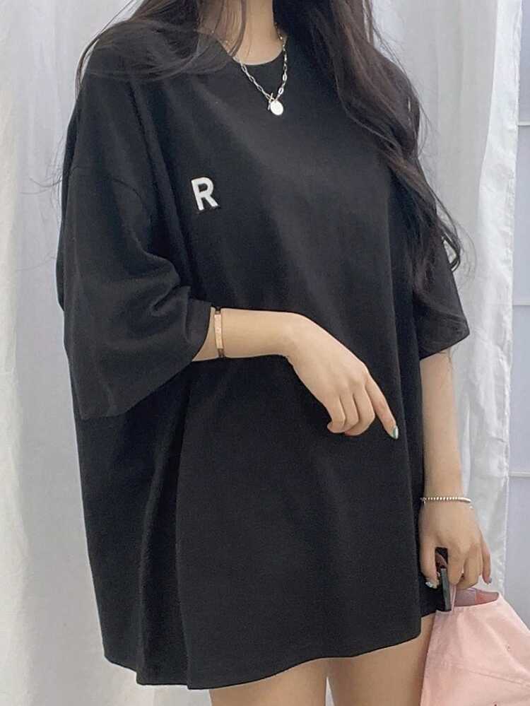 Relaxed Minimalist Letter Print Loose Fit High-Quality T-Shirt For Women Oversized