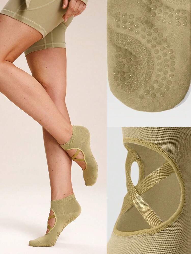 3 Pairs Anti-Slip Grips Strappy Seamless Toe Construction Ankle Yoga Pilates Black Socks