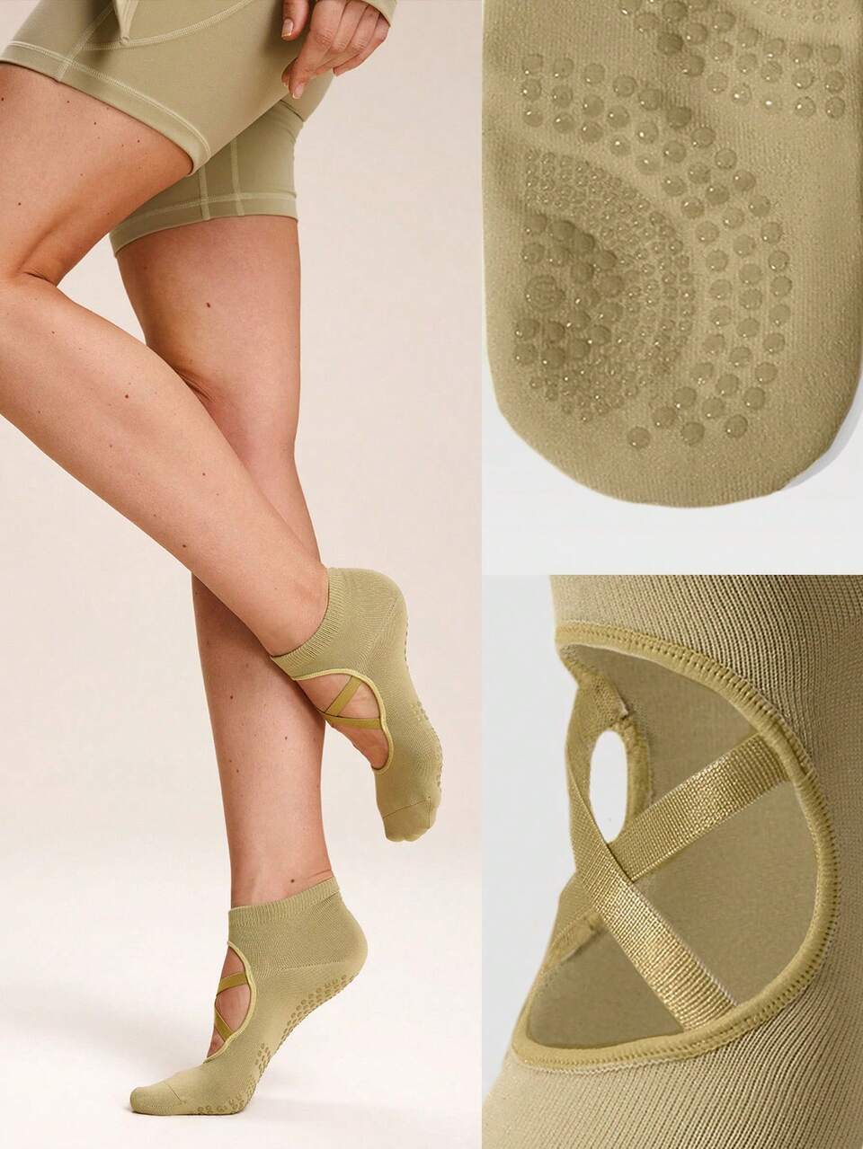 3 Pairs Anti-Slip Grips Strappy Seamless Toe Construction Ankle Yoga Pilates Black Socks