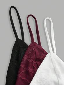 SHEIN EZwear 3件套女士吊带背心，蕾丝拼接，褶皱腰身，夏季女士吊带背心，沙滩装，外出装 - 彩色 - 查看 9