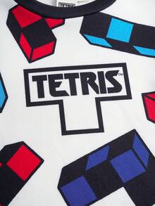 Tetris™ X SHEIN 男童字母几何印花圆领短袖上衣和裤子休闲家居服套装 - 白色 - 查看 4