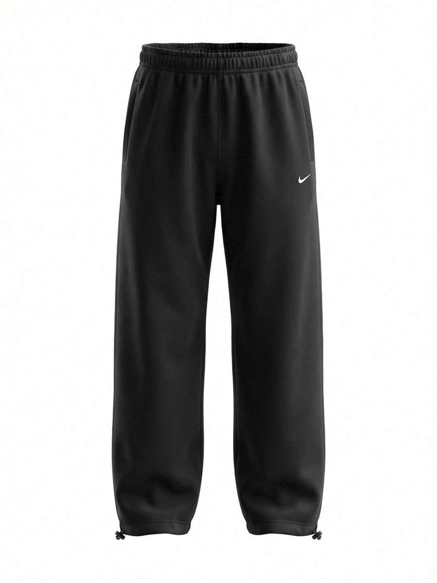 Nike Solo Swoosh Men's Fleece Open-Hem Trousers Black - Black/Black/White - View 1