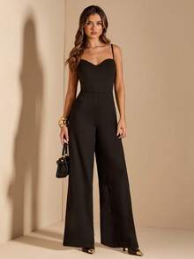 SHEIN BAE Women's Elegant Minimalist Jumpsuit,Black Jumpsuit - Black - View 4