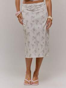 MUSERA Chân váy midi cạp thấp, viền ren, chi tiết nơ, chun co giãn, in họa tiết hoa, chỉ bán riêng phần chân váy, dễ thương, thích hợp cho các dịp mùa xuân, nữ tính, gợi cảm, đi chơi, mùa hè, nghỉ lễ. - Nhiều màu - Xem 2