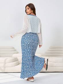 Solflare 休闲宽松针织纹理薄纱罩衫，无袖背心，碎花长裙，两件套，适合户外、日常、派对、音乐节、返校、通勤、度假、商业街、婚礼宾客、居家、购物、城市漫步等多种场合，春夏皆宜。 - 彩色 - 查看 3