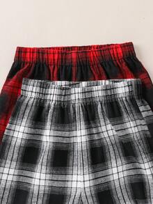SHEIN 4 piezas Conjunto casual de camiseta de manga corta con cuello redondo y estampado de ciervos y pantalones a cuadros para adolescentes varones, conjunto básico de unicolor versátil adecuado para ir al trabajo, la escuela, uso diario casual, vacaciones, fiestas al aire libre, deportes, pijamas de otoño/invierno para adolescentes varones, conjuntos de pijama, ropa de dormir para adolescentes, pantalones de pijama a cuadros, pijamas de algodón para niños - Multicolor - Ver 6